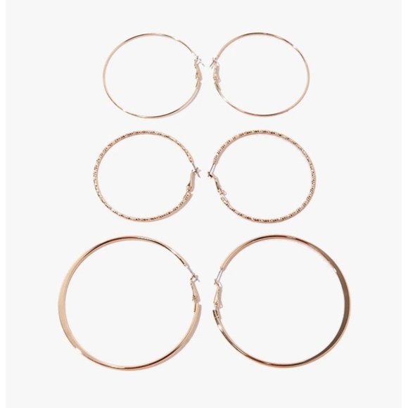 3 Pair Gold Hoop Earring Set NWT - Picture 2 of 4